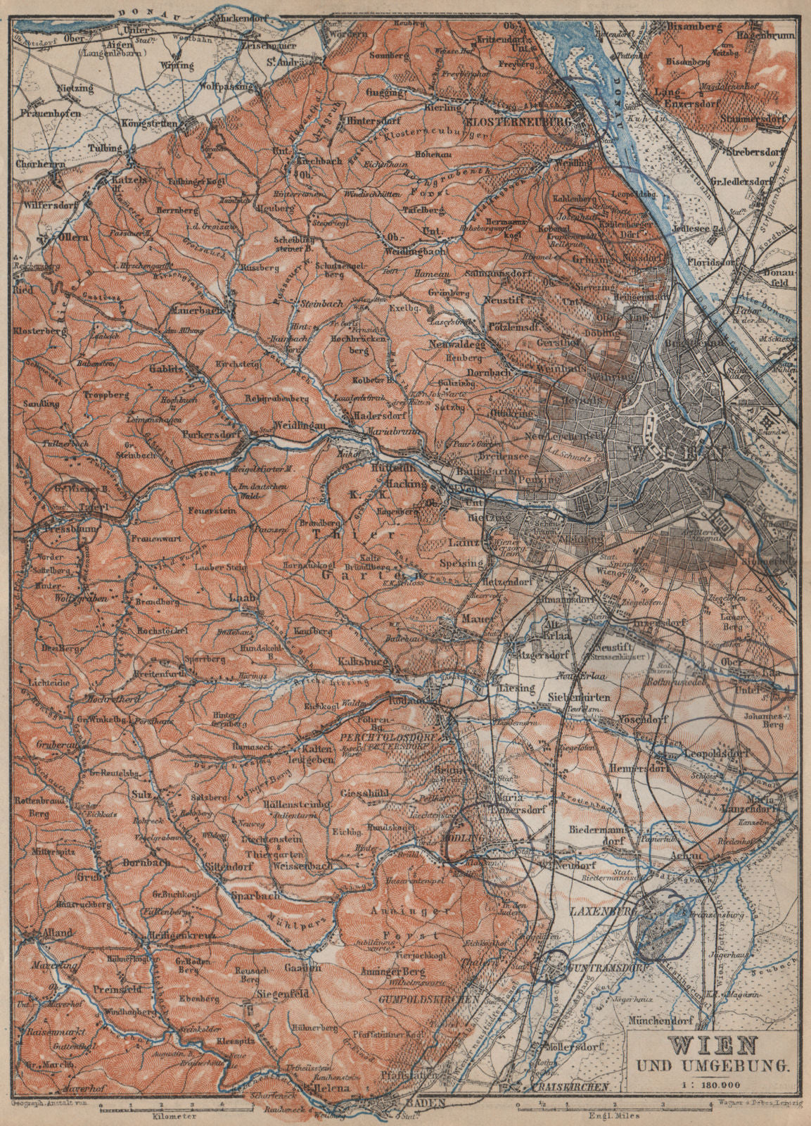 VIENNA WIEN environs umgebung. Klosterneuburg Tiergarten Laxenburg 1905 map